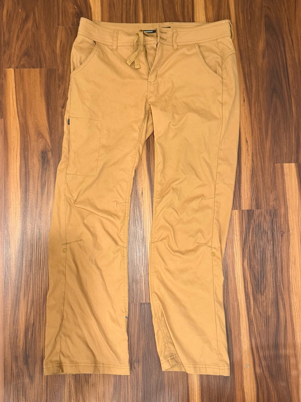 prAna women's outdoor hiking pants in a versatile khaki/tan color.